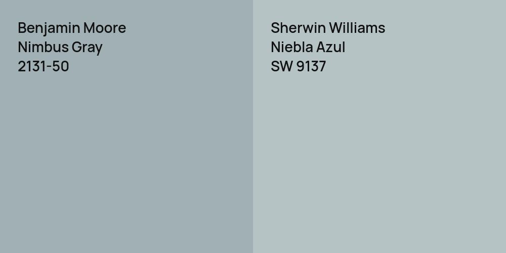 Benjamin Moore Nimbus Gray vs. Sherwin Williams Niebla Azul