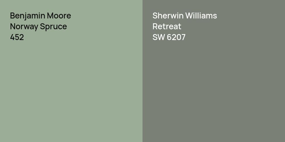 Benjamin Moore Norway Spruce vs. Sherwin Williams Retreat