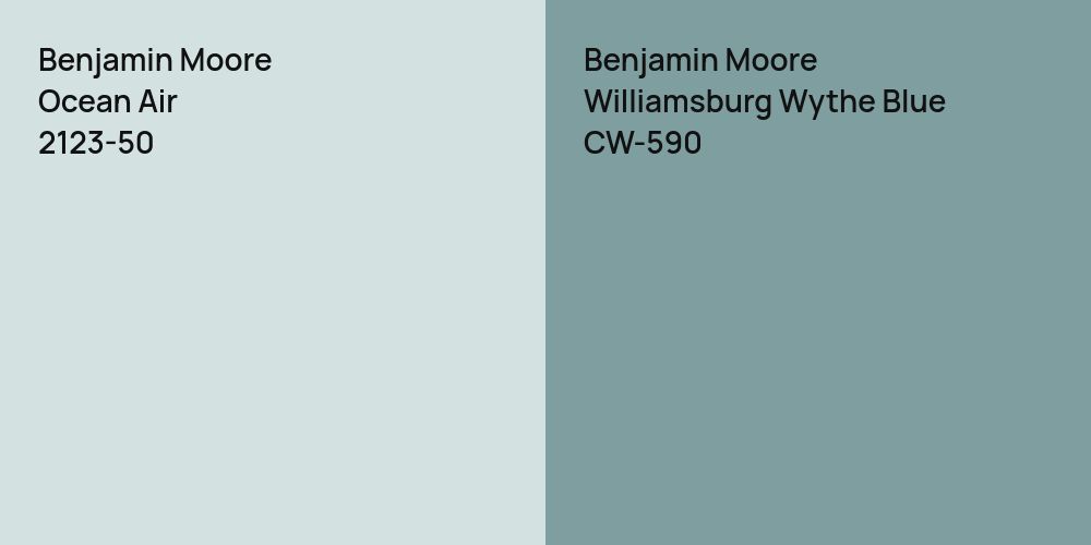 Benjamin Moore Ocean Air vs. Benjamin Moore Williamsburg Wythe Blue