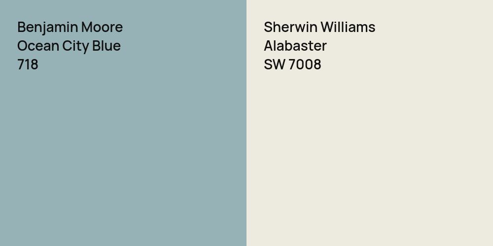 Benjamin Moore Ocean City Blue vs. Sherwin Williams Alabaster