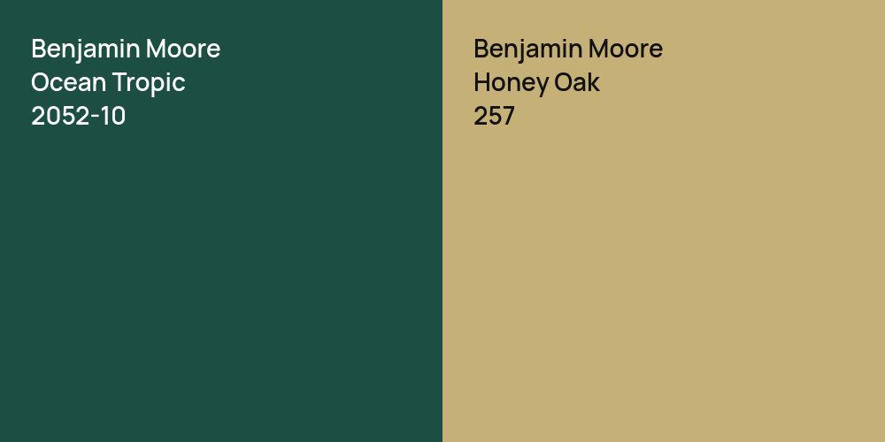 Benjamin Moore Ocean Tropic vs. Benjamin Moore Honey Oak