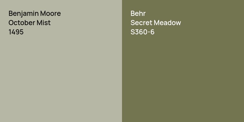 Benjamin Moore October Mist vs. Behr Secret Meadow