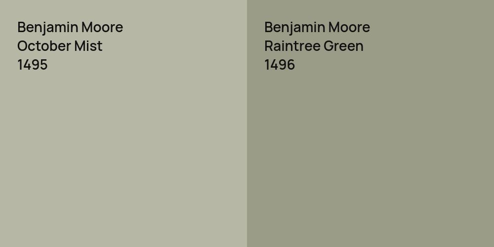 Benjamin Moore October Mist vs. Benjamin Moore Raintree Green