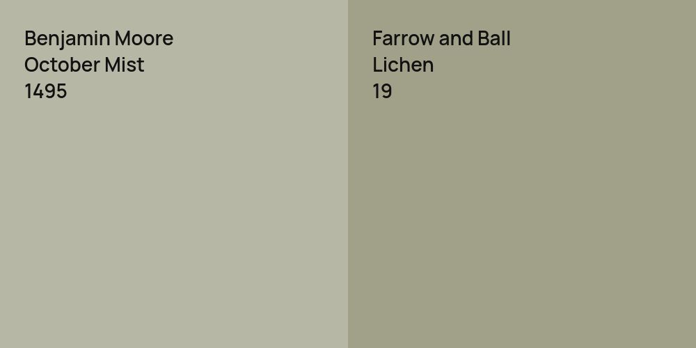 Benjamin Moore October Mist vs. Farrow and Ball Lichen