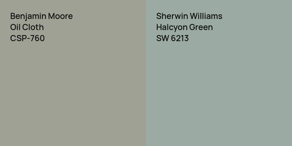 Benjamin Moore Oil Cloth vs. Sherwin Williams Halcyon Green