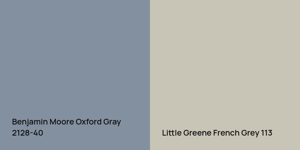 Benjamin Moore Oxford Gray vs. Little Greene French Grey