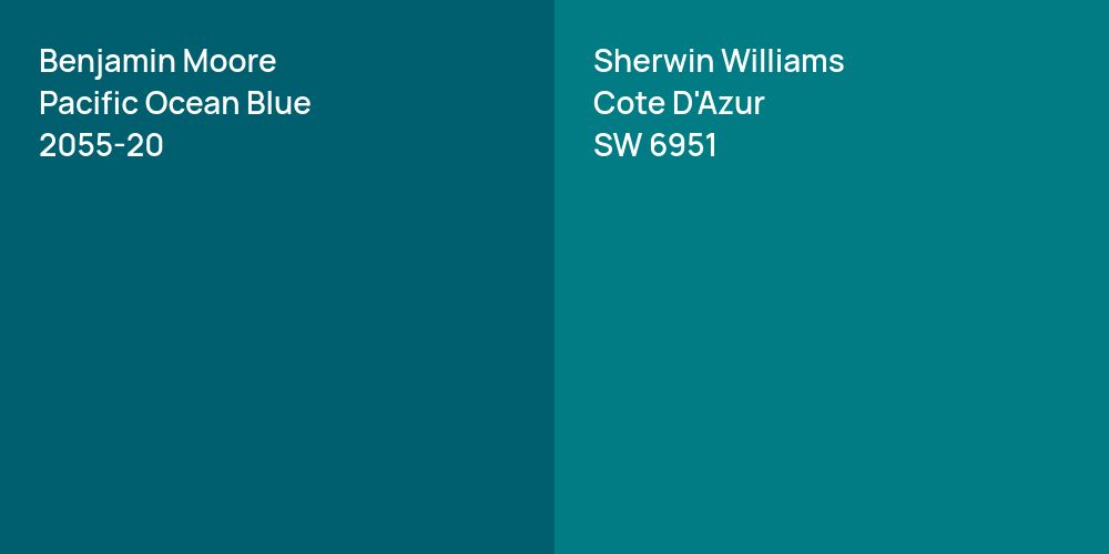 Benjamin Moore Pacific Ocean Blue vs. Sherwin Williams Cote D'Azur