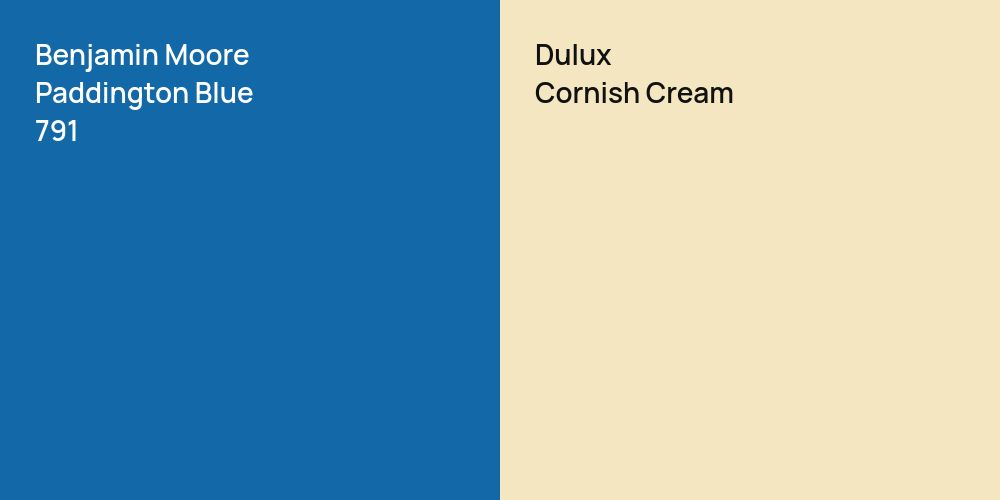 Benjamin Moore Paddington Blue vs. Dulux Cornish Cream