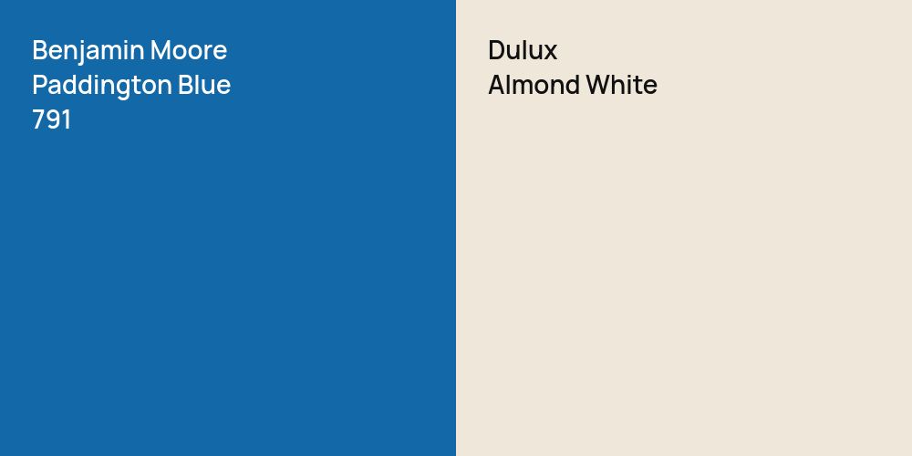 Benjamin Moore Paddington Blue vs. Dulux Almond White