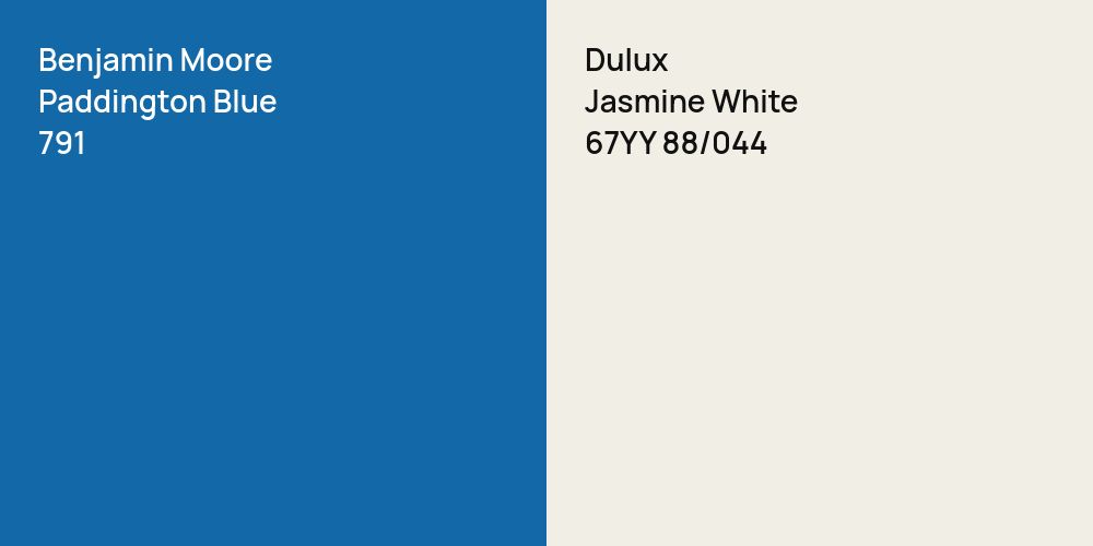 Benjamin Moore Paddington Blue vs. Dulux Jasmine White