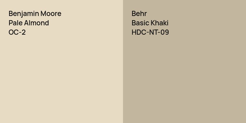 Benjamin Moore Pale Almond vs. Behr Basic Khaki