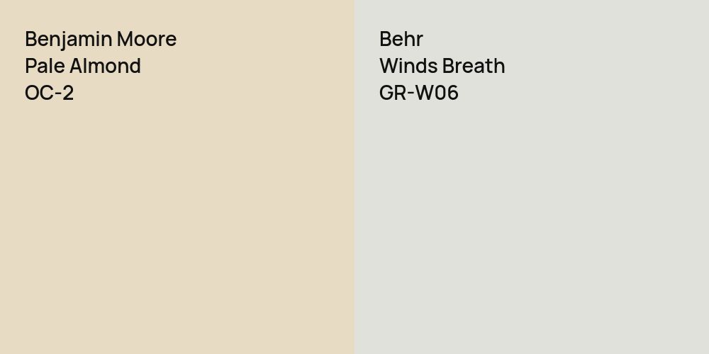 Benjamin Moore Pale Almond vs. Behr Winds Breath