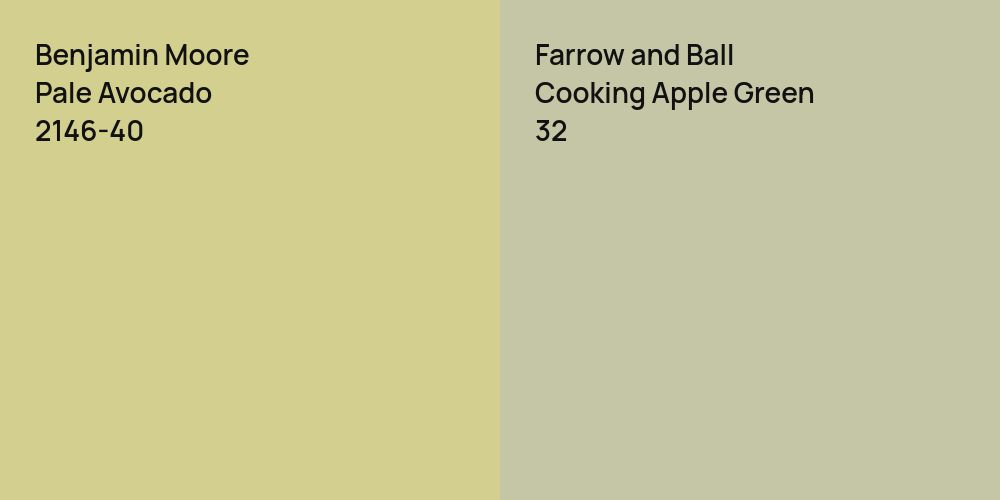 Benjamin Moore Pale Avocado vs. Farrow and Ball Cooking Apple Green