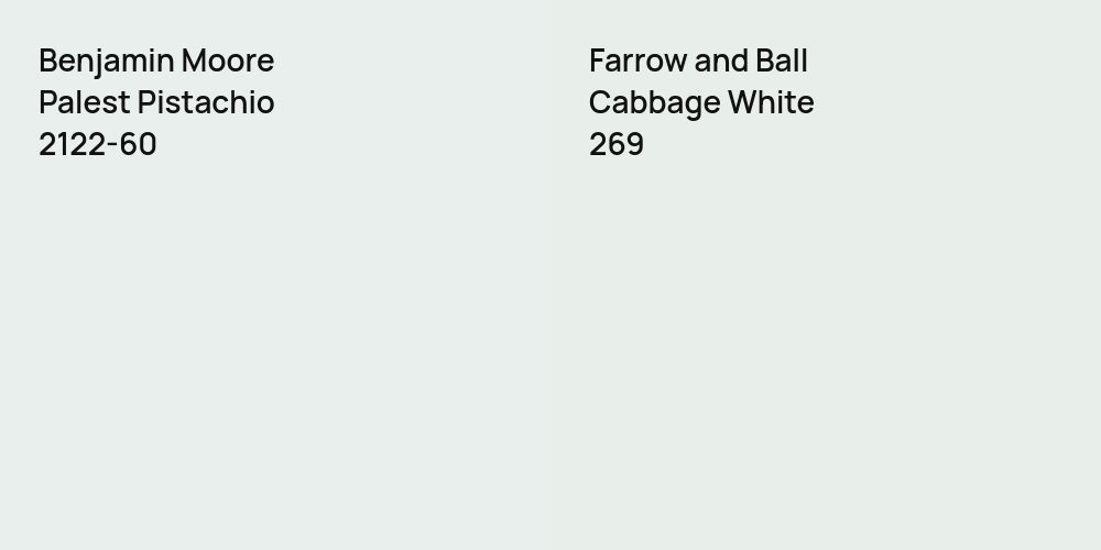 Benjamin Moore Palest Pistachio vs. Farrow and Ball Cabbage White