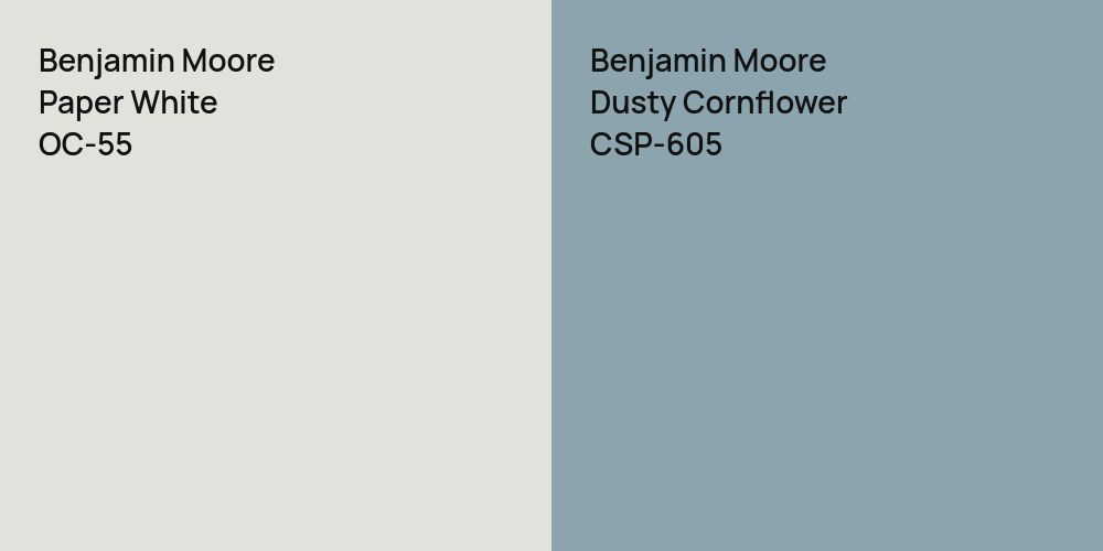 Benjamin Moore Paper White vs. Benjamin Moore Dusty Cornflower