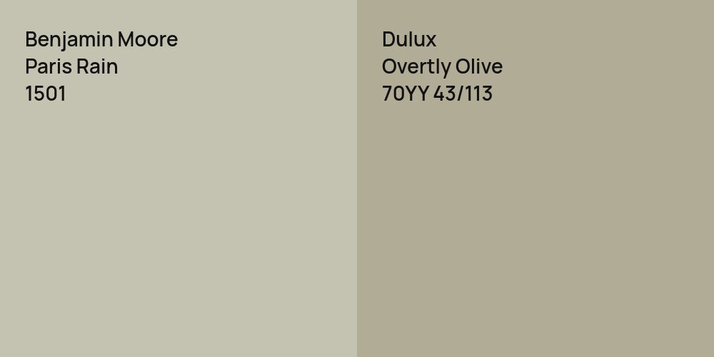 Benjamin Moore Paris Rain vs. Dulux Overtly Olive