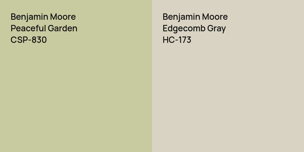 Benjamin Moore Peaceful Garden vs. Benjamin Moore Edgecomb Gray