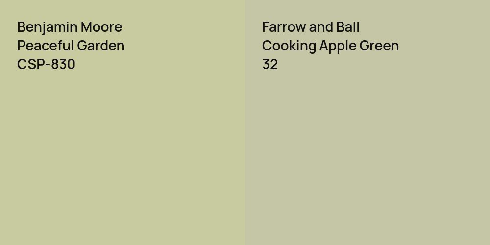 Benjamin Moore Peaceful Garden vs. Farrow and Ball Cooking Apple Green