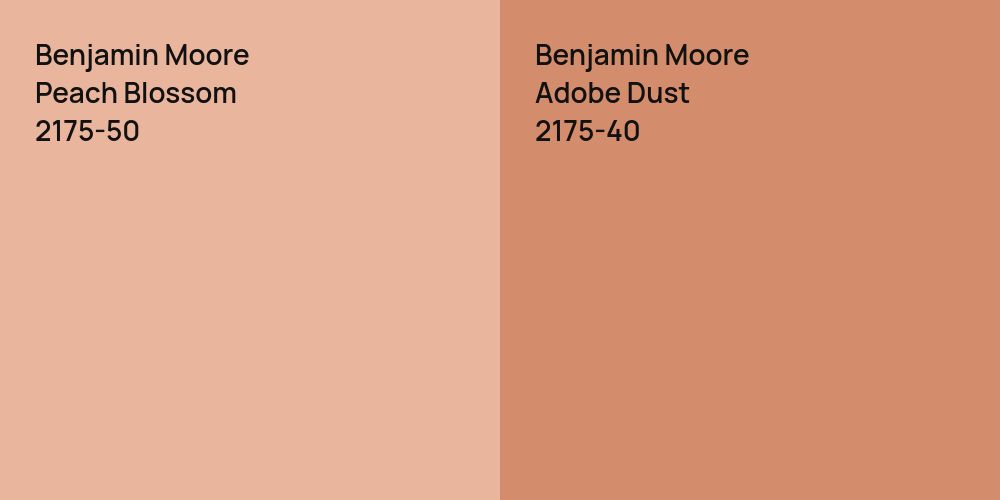 Benjamin Moore Peach Blossom vs. Benjamin Moore Adobe Dust