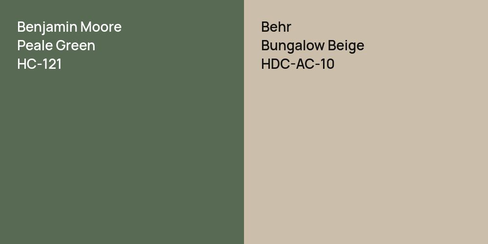 Benjamin Moore Peale Green vs. Behr Bungalow Beige