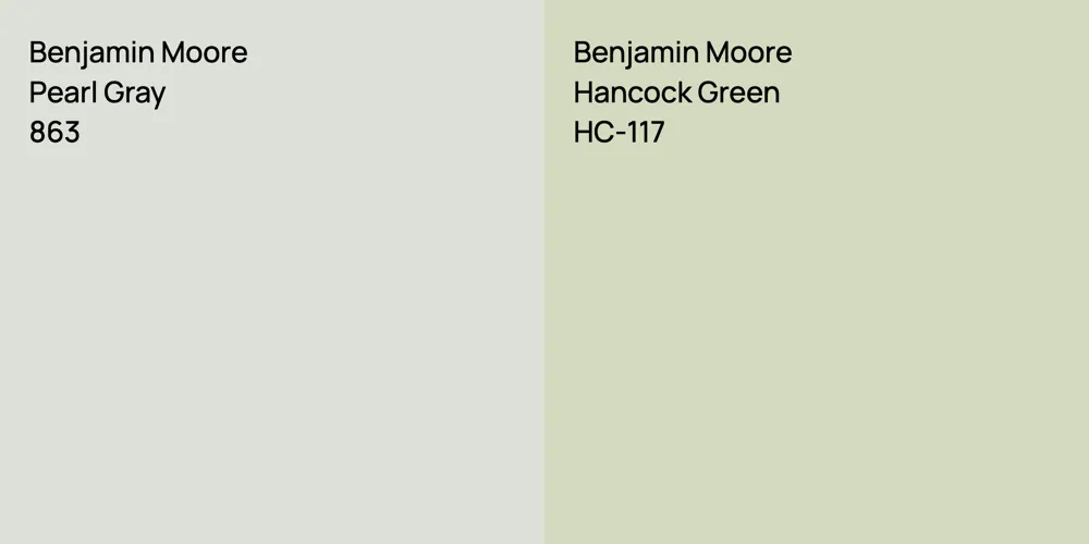 Benjamin Moore Pearl Gray vs. Benjamin Moore Hancock Green comparison