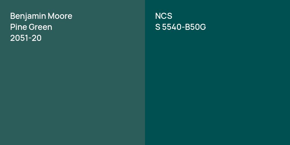 Benjamin Moore Pine Green vs. NCS S 5540-B50G comparison