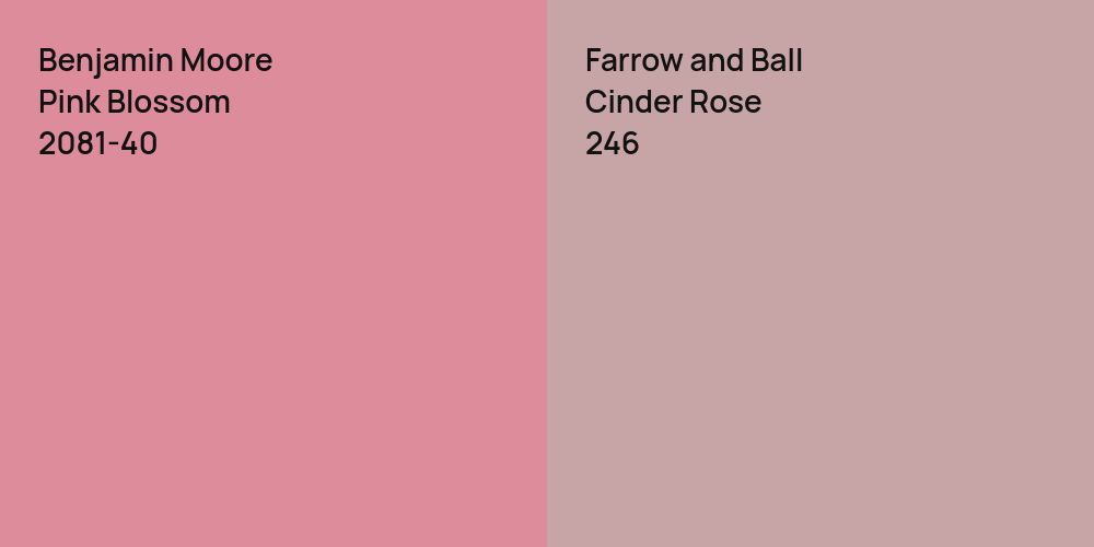 Benjamin Moore Pink Blossom vs. Farrow and Ball Cinder Rose