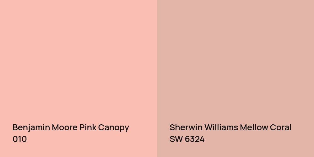 Benjamin Moore Pink Canopy vs. Sherwin Williams Mellow Coral