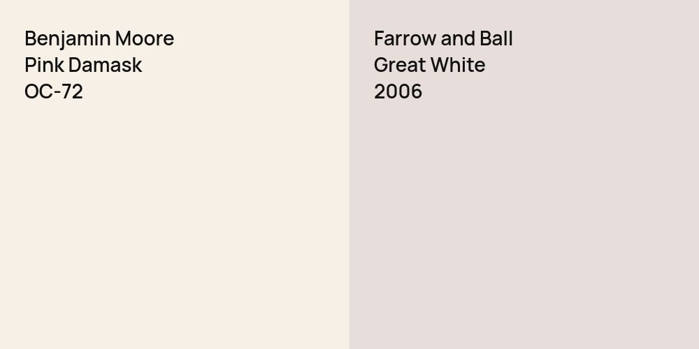 Benjamin Moore Pink Damask vs. Farrow and Ball Great White