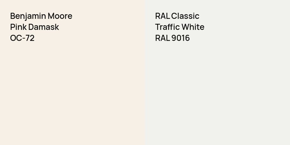 Benjamin Moore Pink Damask vs. RAL Classic Traffic White