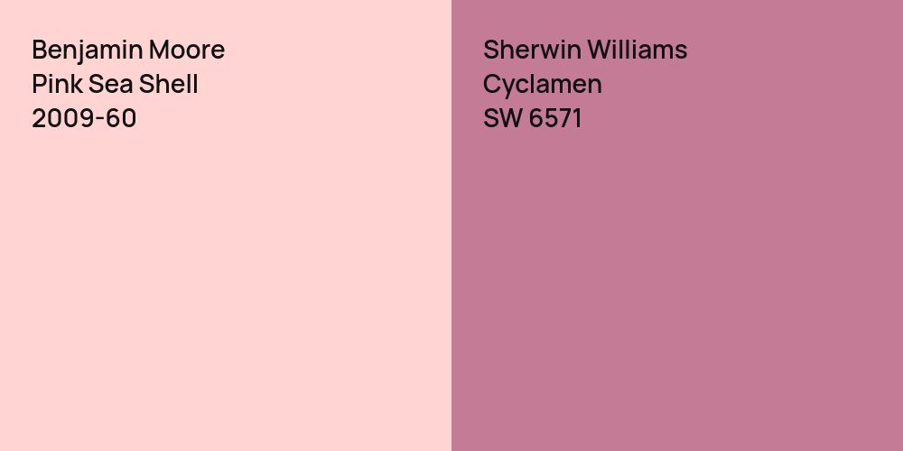 Benjamin Moore Pink Sea Shell vs. Sherwin Williams Cyclamen