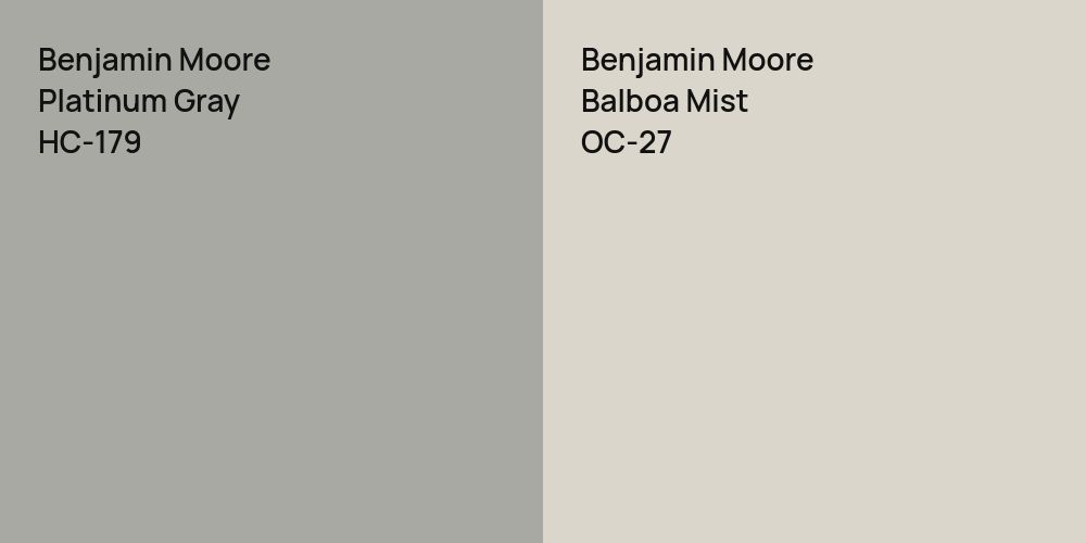 Benjamin Moore Platinum Gray vs. Benjamin Moore Balboa Mist