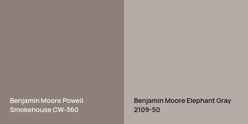 Benjamin Moore Powell Smokehouse vs. Benjamin Moore Elephant Gray