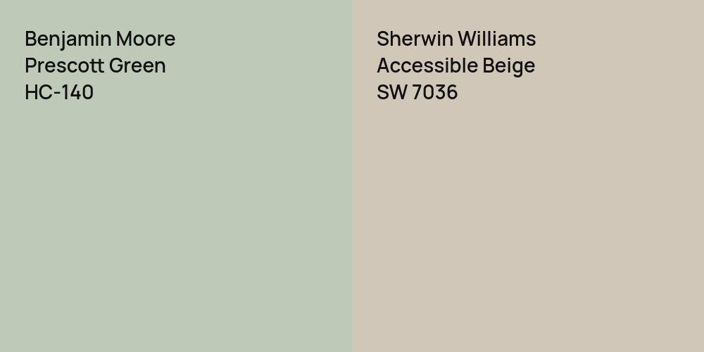 Benjamin Moore Prescott Green vs. Sherwin Williams Accessible Beige