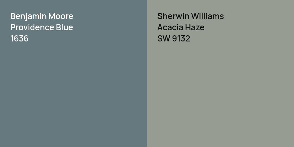 Benjamin Moore Providence Blue vs. Sherwin Williams Acacia Haze