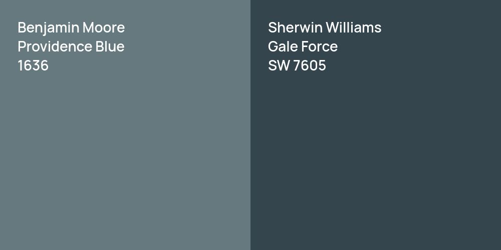 Benjamin Moore Providence Blue vs. Sherwin Williams Gale Force