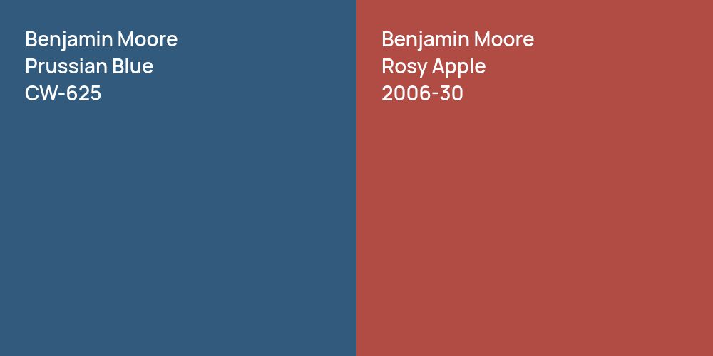 Benjamin Moore Prussian Blue vs. Benjamin Moore Rosy Apple