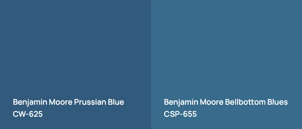 Benjamin Moore Prussian Blue CW-625 vs Benjamin Moore Bellbottom Blues CSP-655
