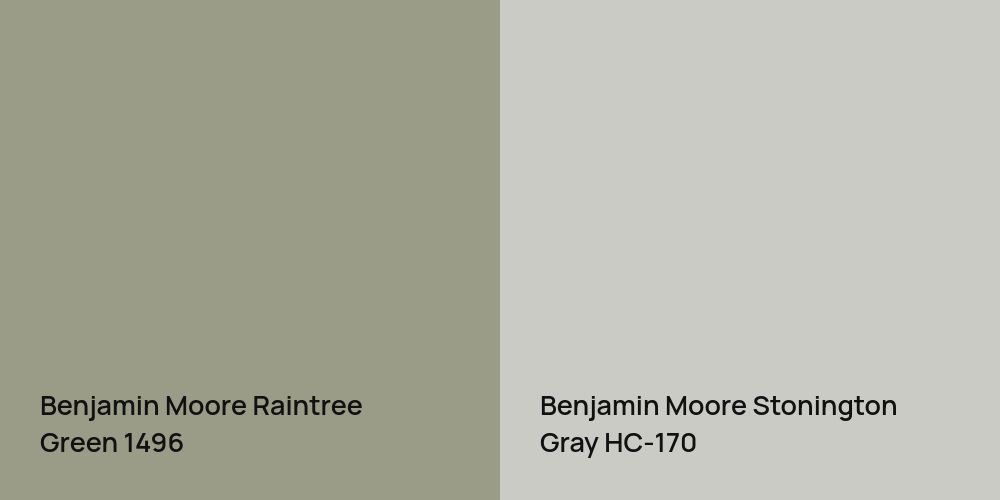 Benjamin Moore Raintree Green vs. Benjamin Moore Stonington Gray