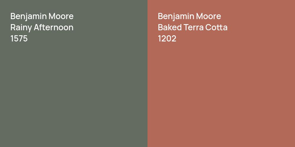 Benjamin Moore Rainy Afternoon vs. Benjamin Moore Baked Terra Cotta