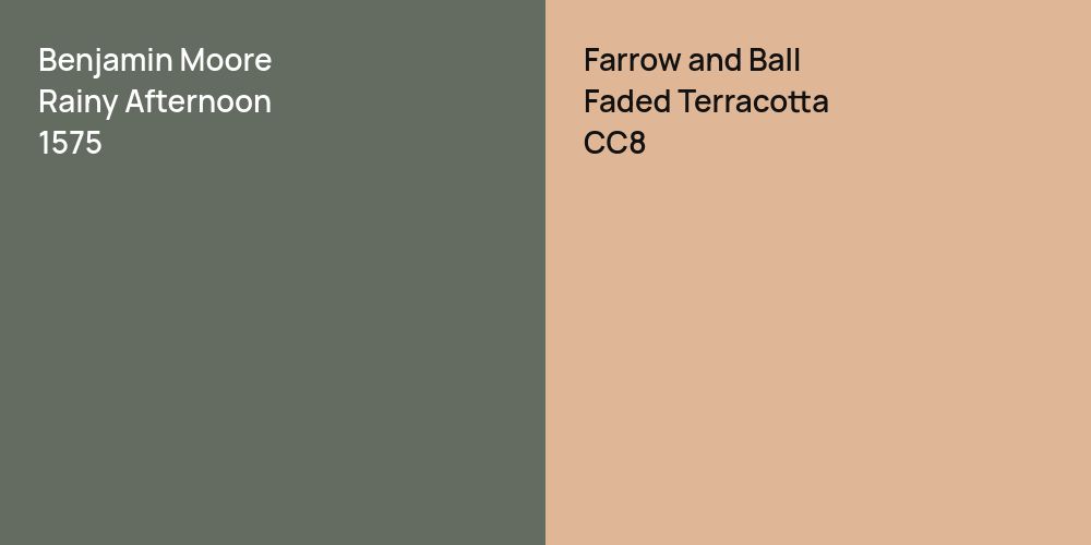 Benjamin Moore Rainy Afternoon vs. Farrow and Ball Faded Terracotta