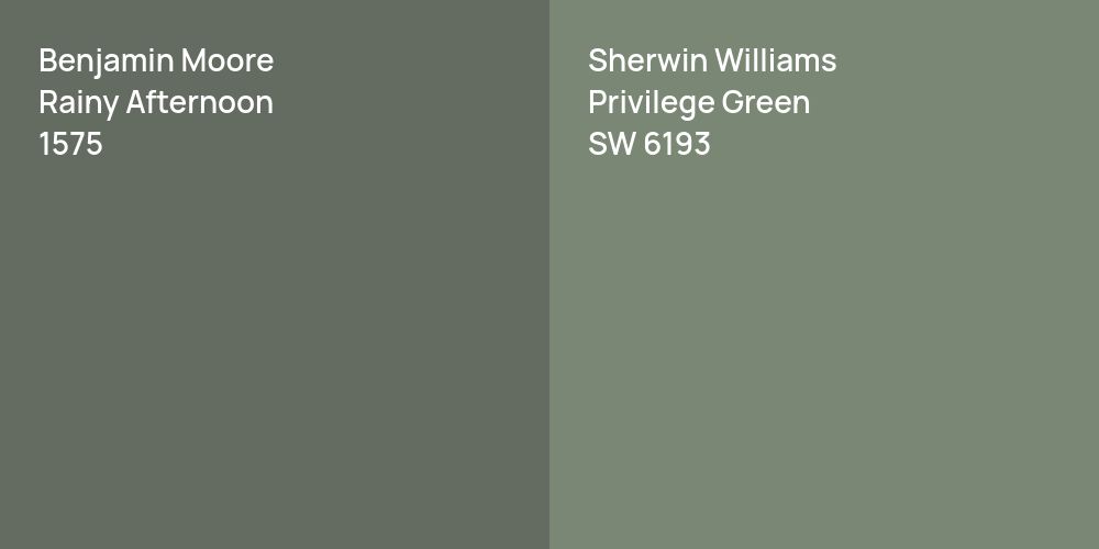 Benjamin Moore Rainy Afternoon vs. Sherwin Williams Privilege Green