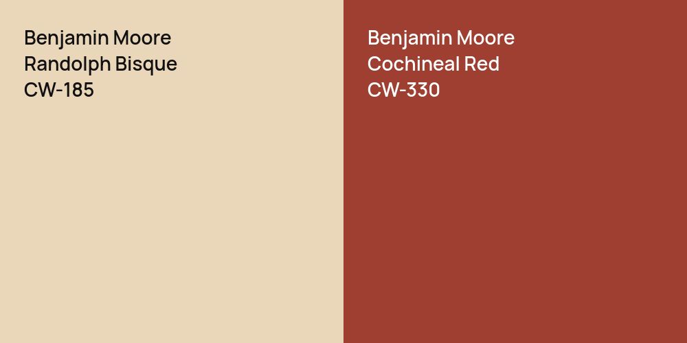 Benjamin Moore Randolph Bisque vs. Benjamin Moore Cochineal Red comparison