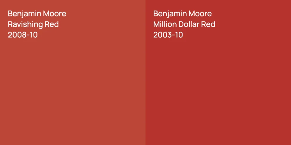 Benjamin Moore Ravishing Red vs. Benjamin Moore Million Dollar Red