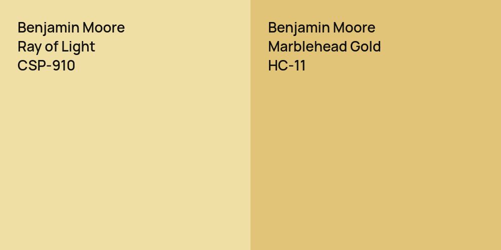 Benjamin Moore Ray of Light vs. Benjamin Moore Marblehead Gold