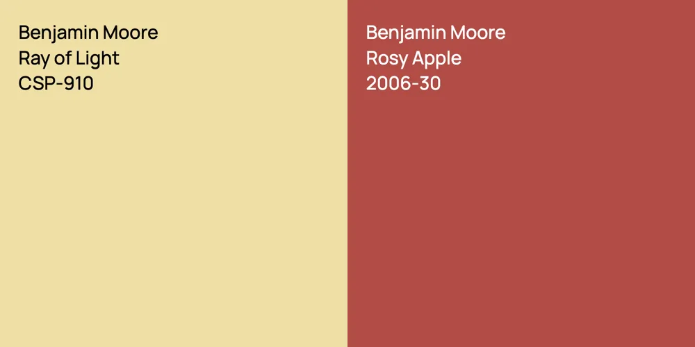 Benjamin Moore Ray of Light vs. Benjamin Moore Rosy Apple