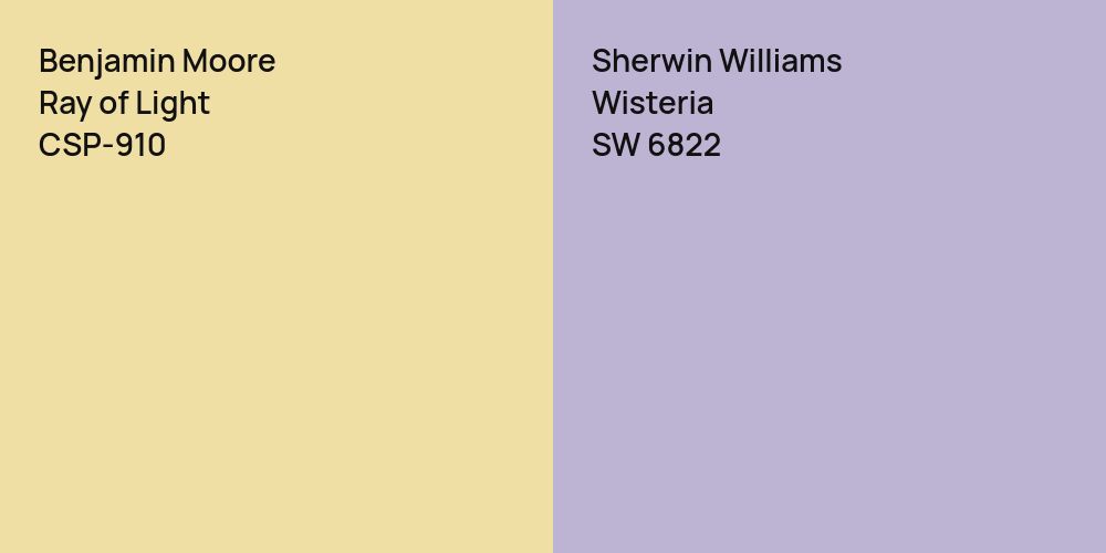 Benjamin Moore Ray of Light vs. Sherwin Williams Wisteria