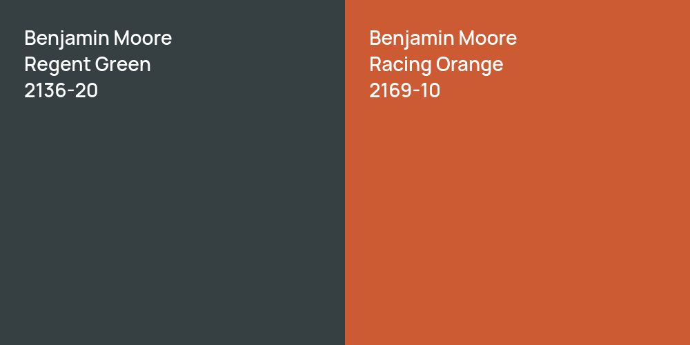 Benjamin Moore Regent Green vs. Benjamin Moore Racing Orange