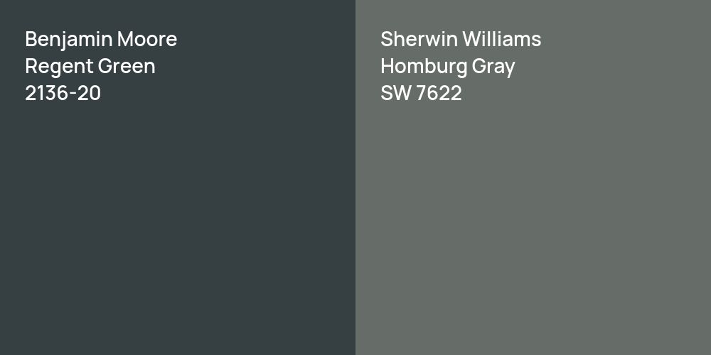 Benjamin Moore Regent Green vs. Sherwin Williams Homburg Gray