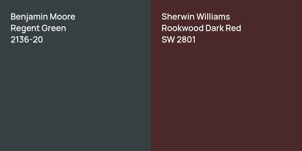 Benjamin Moore Regent Green vs. Sherwin Williams Rookwood Dark Red